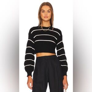 Superdown Sophia White and Black Striped Crop Sweater